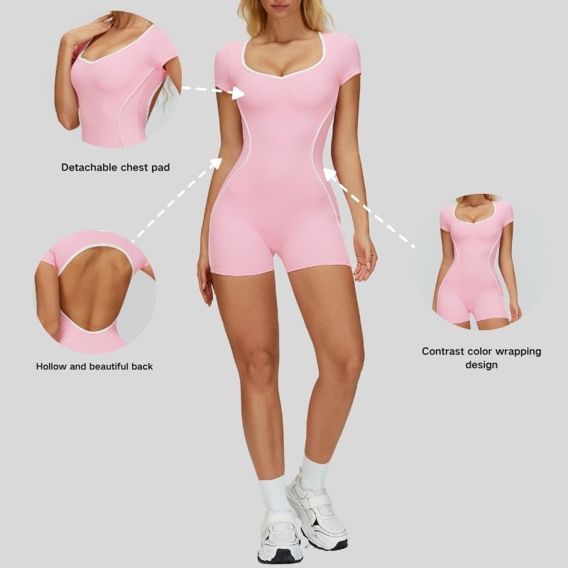 Contrasting backless yoga bodysuit.