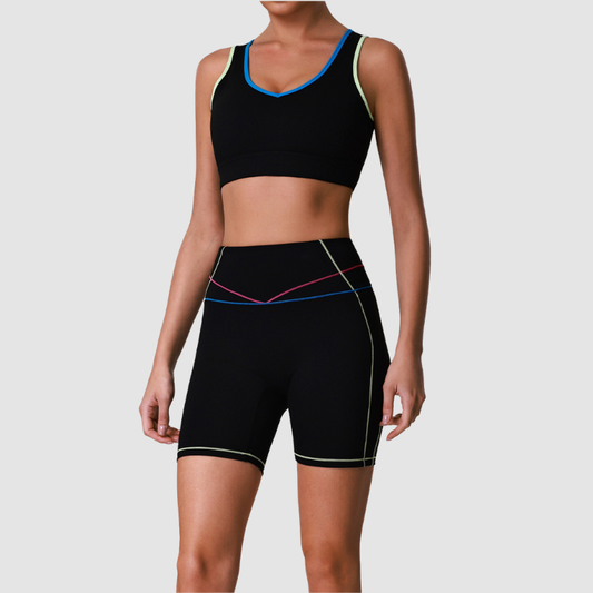 Wholesale Women's Pilates Sports Bra & High-Waist Shorts Set – Butt-Lifting Activewear