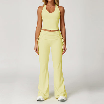 Nude Racerback yoga bra + Flared Leg pants 2-piece set