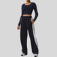 Striped Color-Blocked Sweatshirt and Sweatpants 2-Piece Set