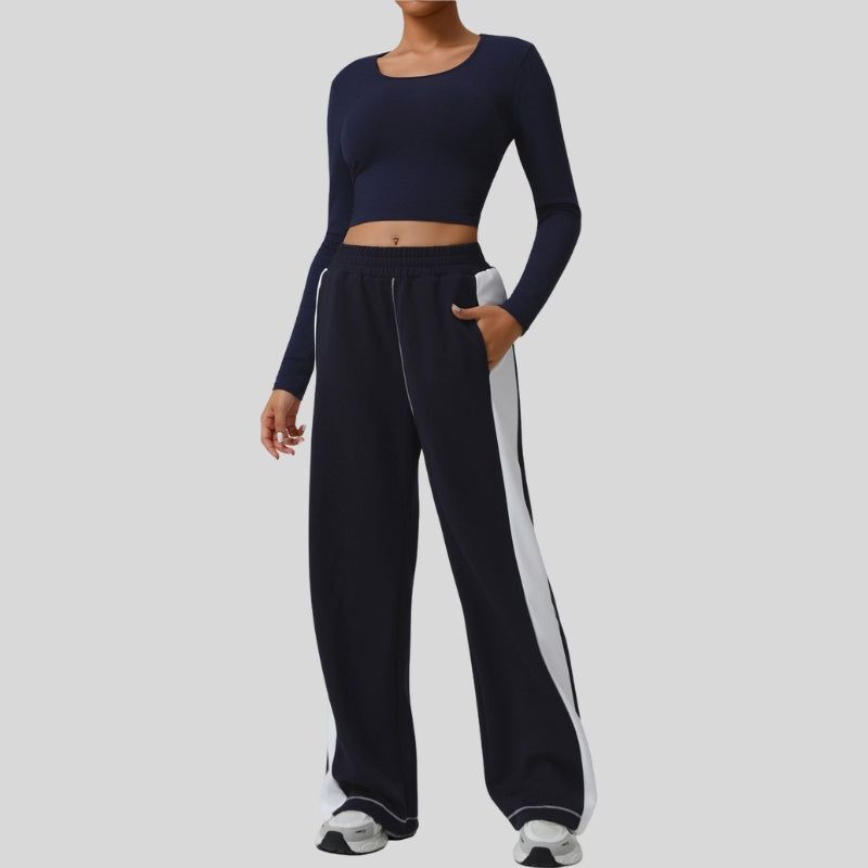 Striped Color-Blocked Sweatshirt and Sweatpants 2-Piece Set
