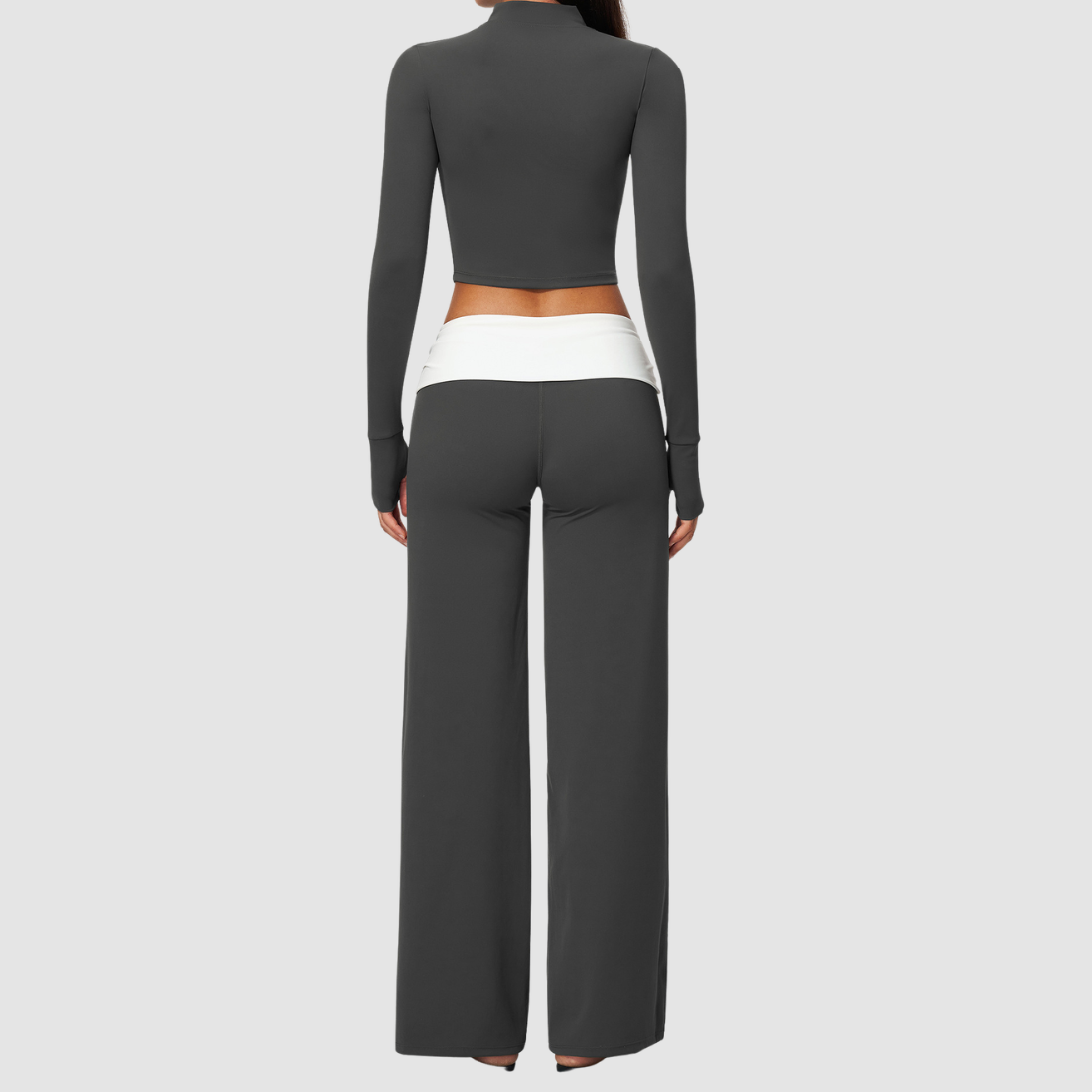 Wholesale Women’s Stand-Collar Zip Jacket & Flared Yoga Pants Set