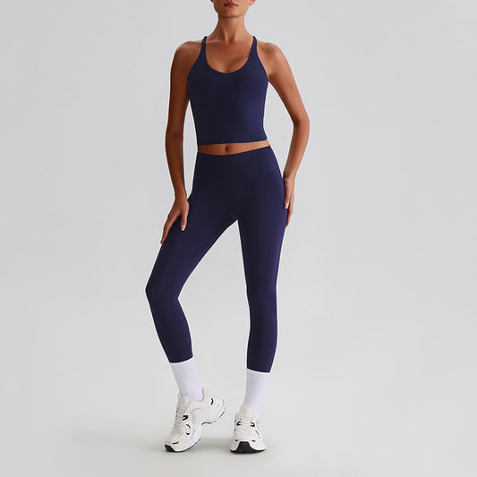 Cross back Yoga Tank Top & High-waisted leggings 2-piece Set