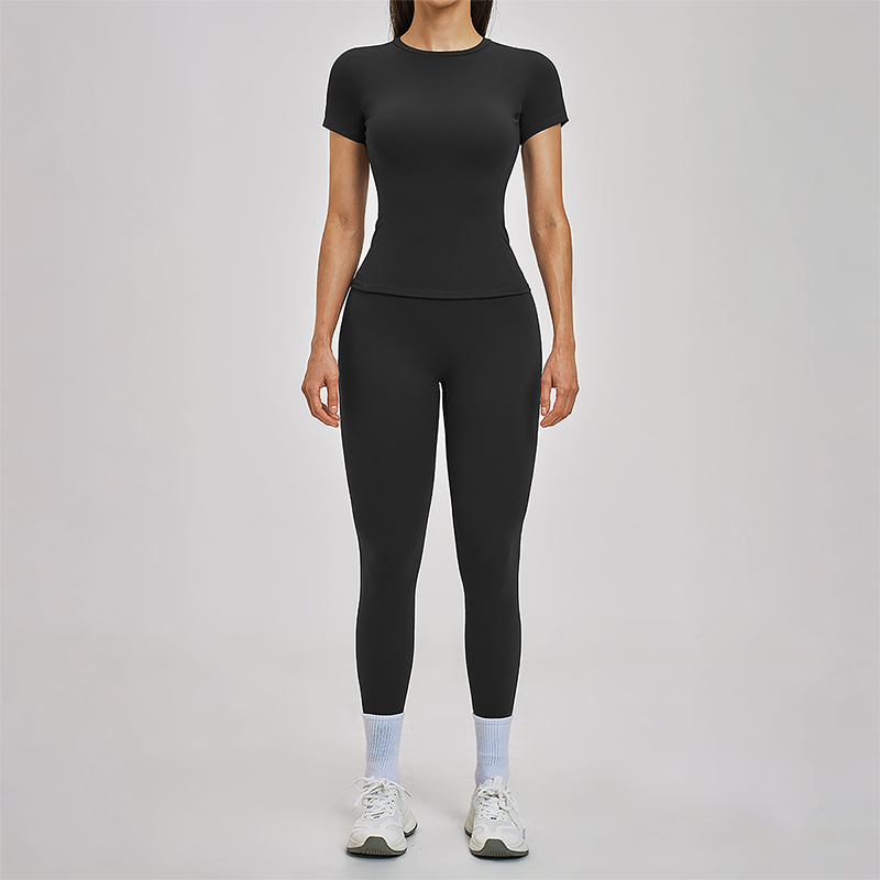Wholesale Round Neck Short Sleeve Tank Top+High Waist Legging 2-piece Set