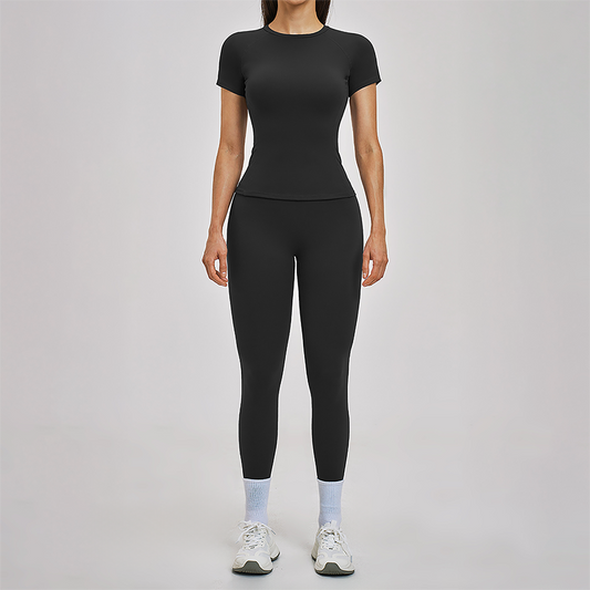 Wholesale Round Neck Short Sleeve Tank Top+High Waist Legging 2-piece Set