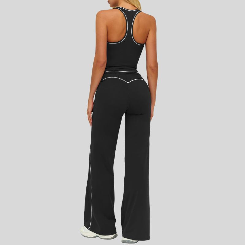 Contrasting racerback tank top+ High-waisted wide-leg pants 2-piece set