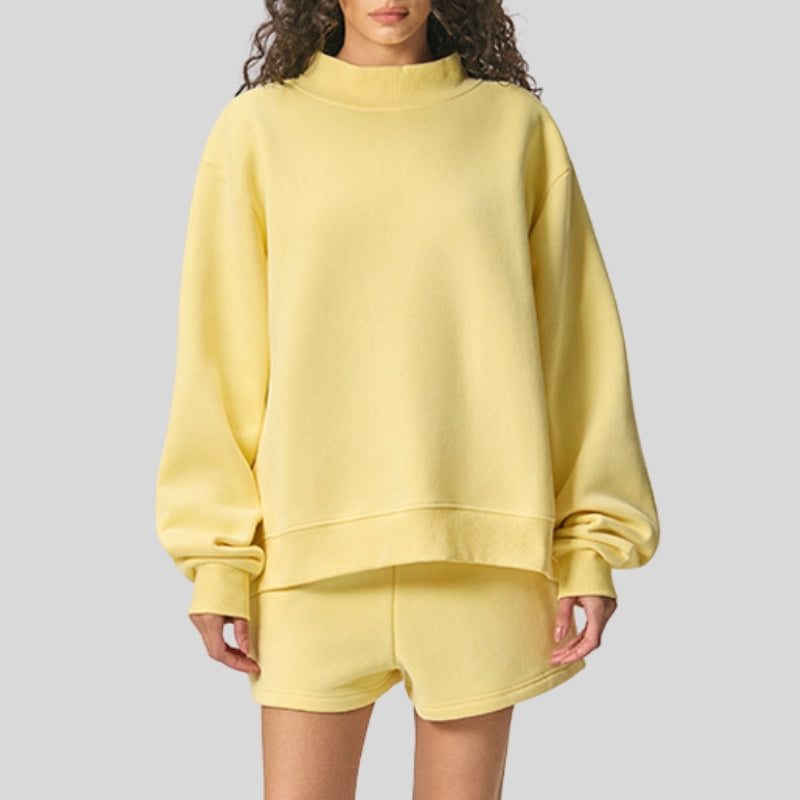 Semi-High Neck Top + Drawstring Shorts 2-piece set