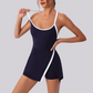 Wholesale Women's Spaghetti Strap Tennis Dress – Feather-Trim Anti-Exposure Fitness Dress