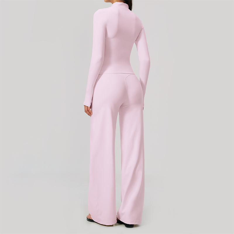 Wholesale Women's Zip-Up Yoga Jacket Set – Relaxed Wide-Leg Pants Activewear Set