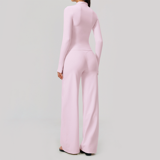 Wholesale Women's Zip-Up Yoga Jacket Set – Relaxed Wide-Leg Pants Activewear Set