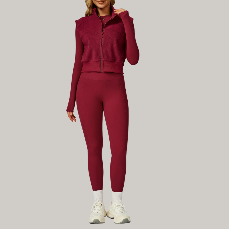 Long sleeve+leggings+ velvet full zipper sports vest jacket 3-Piece Set