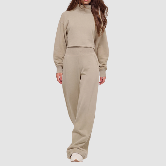 Wholesale Women's Mock Neck Sweatshirt & Wide-Leg Pants Sports Set