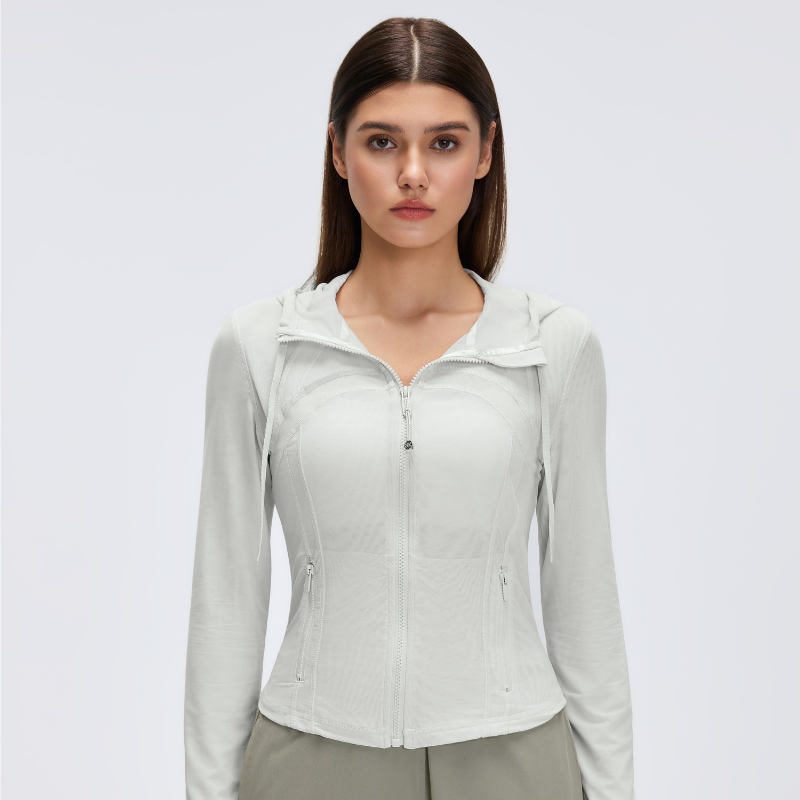 Wholesale mesh hooded yoga jacket