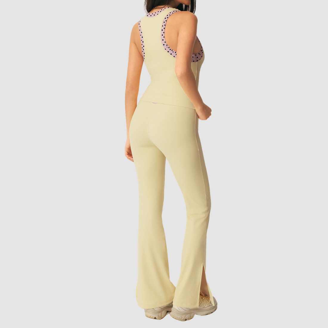 Wholesale Women's Polka Dot Pilates Set – Sleeveless Top & Flared Pants