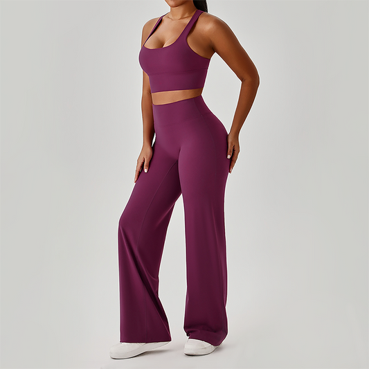 Wholesale Women's Peach Lift High Waist Flare Pants Yoga Set – Cross Back Sports Bra 0258