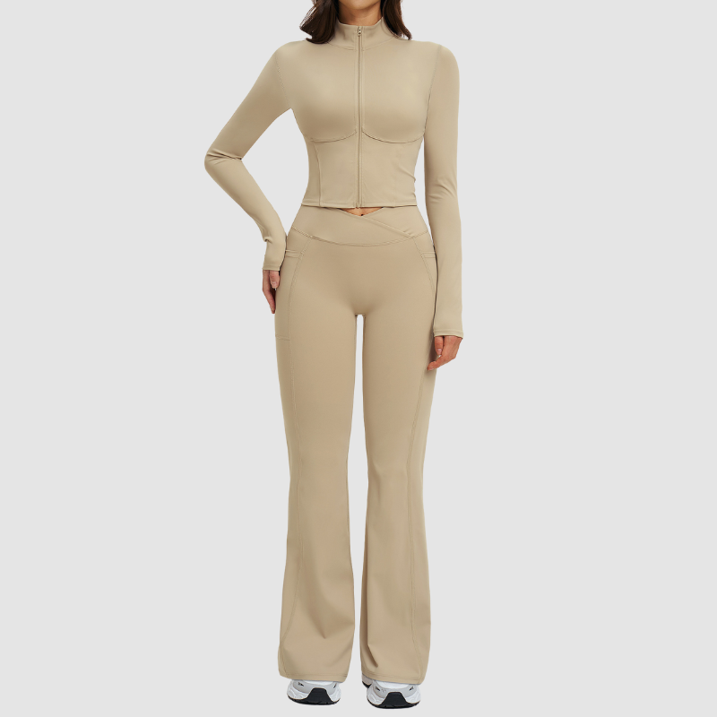 Wholesale solid color sports jacket + flared pants