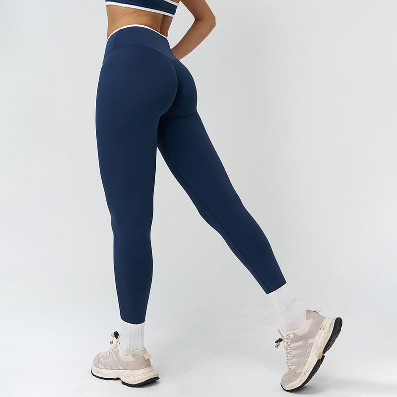 Women's contrasting color cross-waist leggings