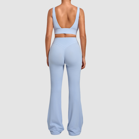 Wholesale Women's Naked-Feel Sports Bra + Flare Pants Set – Moisture-Wicking Yoga Fitness Activewear