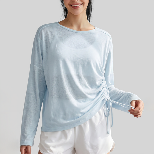 Wholesale Women's Side Drawstring Long Sleeve Yoga Top