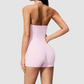 Wholesale Women's Halter-Neck V-Back One-Piece Yoga Bodysuit with Built-in Shorts