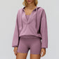 V-neck large hooded jacket+Sports tank top+High waisted shorts 3-piece set