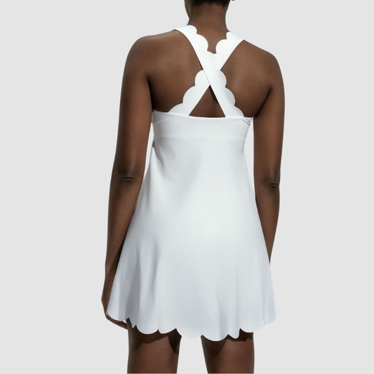 Wholesale Naked-Feel Cross-Back Tennis Dress with Built-In Safety Shorts – Sculpting Athletic Dress