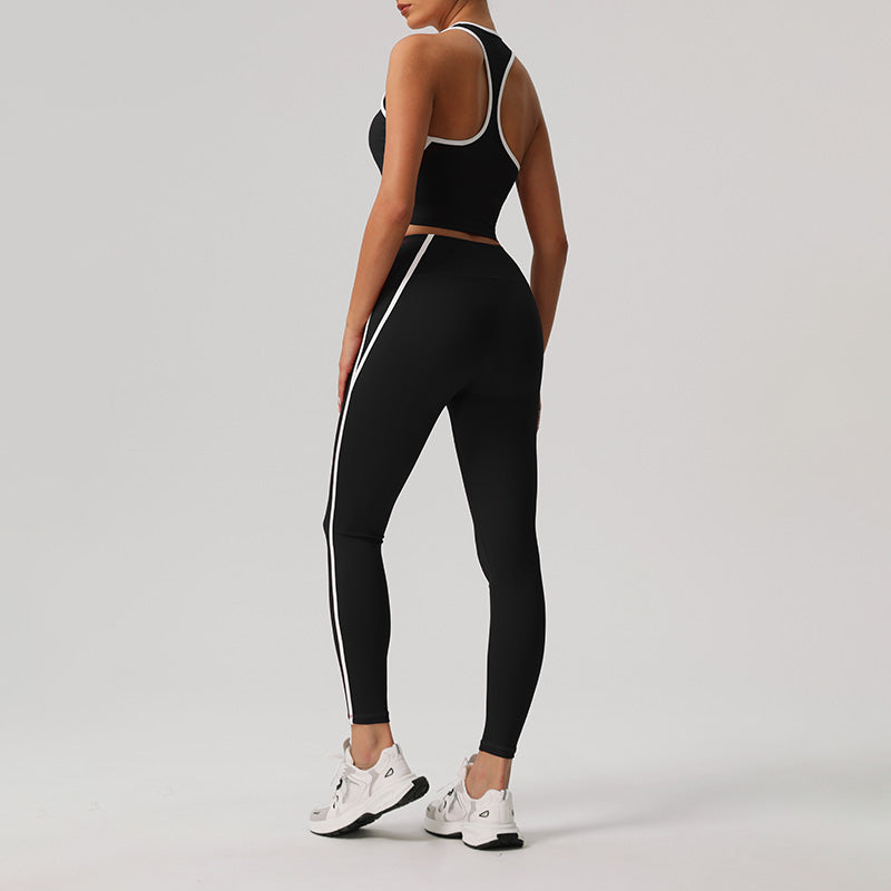 Color-Blocked Racerback Crop Top + High-Waisted Color-Blocked Leggings 2-Piece Set