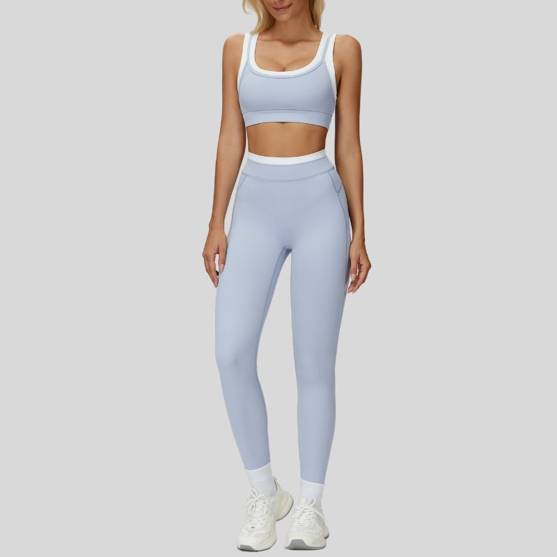 Contrast color sports bra + sports legginggs 2-piece set