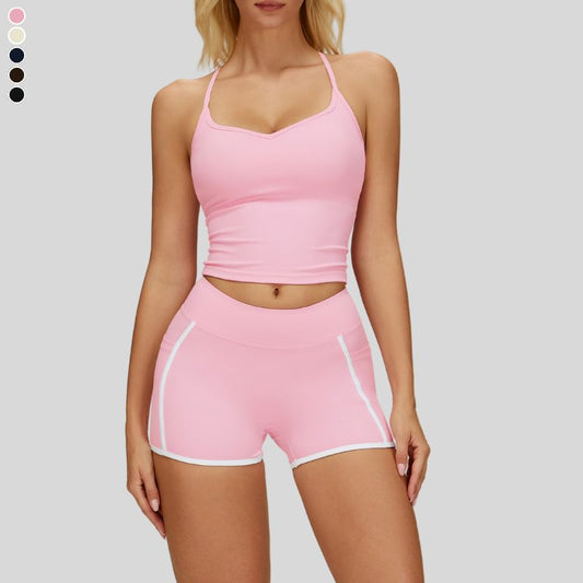 Beautiful Back Slimming Tank top+Contrasting Fitness Shorts 2-piece set
