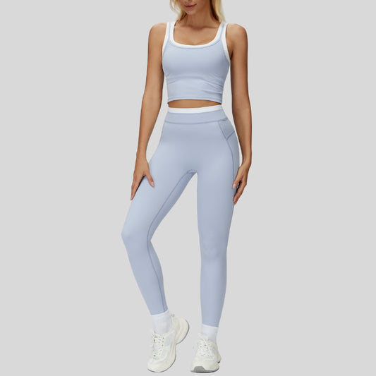 Wholesale Two-piece contrasting sports tank top+sports | Wonderxfans bulk activewear