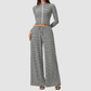 Wholesale Women's Stripe Yoga Set: Zip Stand-Collar Jacket & Wide-Leg Pants