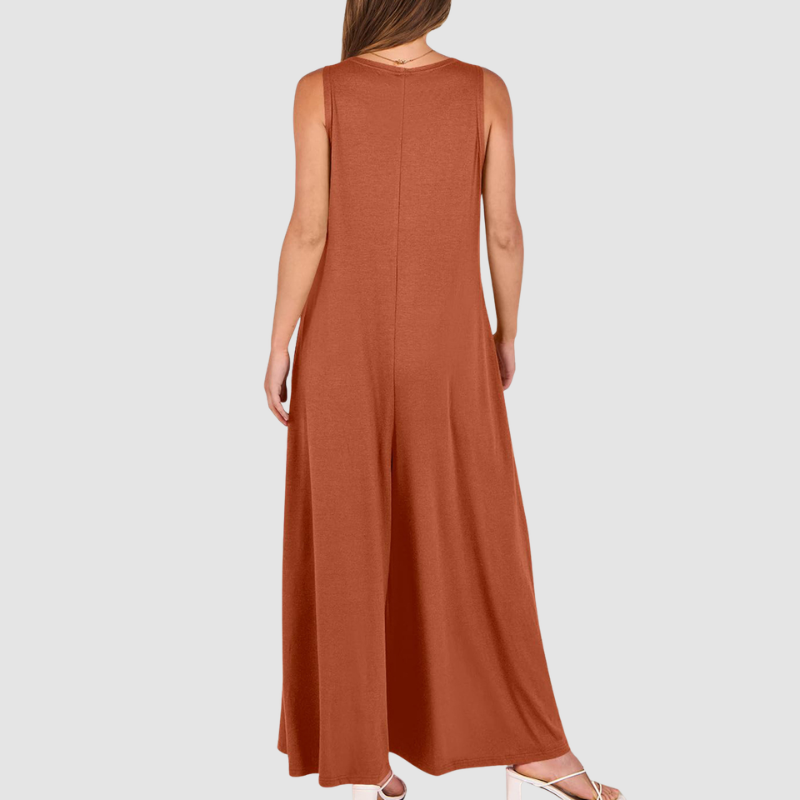 Wholesale Women's Casual Pocket loungewear Maxi skirt – Sleeveless Milk Silk Wide Leg Romper