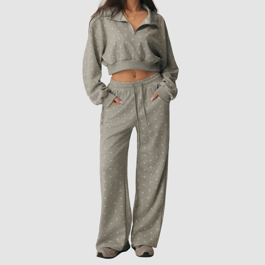 Wholesale Women's Stand-Collar Zip-Front Hoodie+ Wide-Leg Pants Casual Sports Set