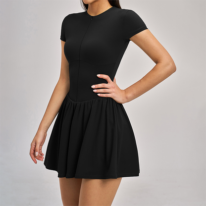 Solid Half Zipper Pleated Anti-Exposure Tennis Dress