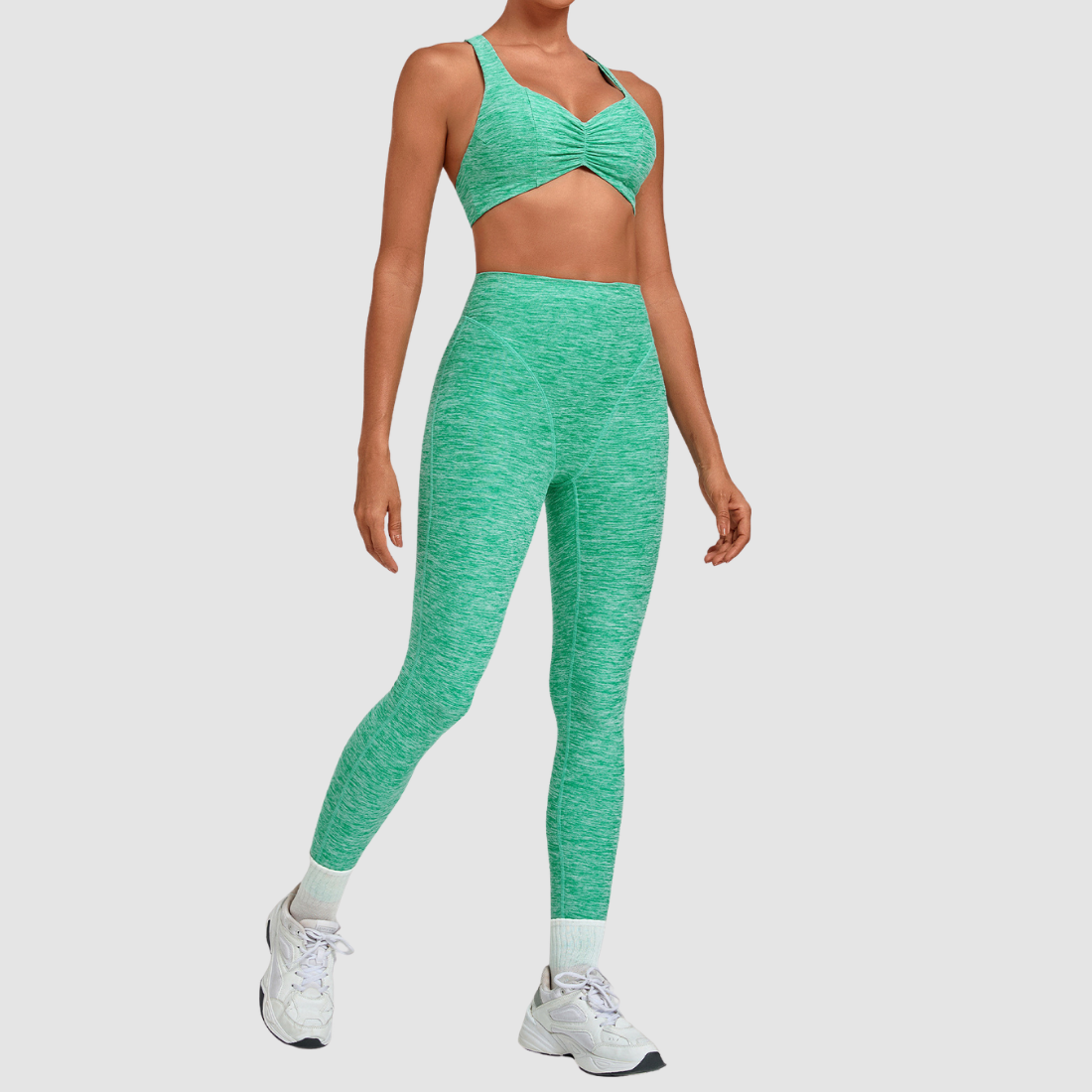 [Wholesale Women’s Ruched Sports Bra & High-Waist Leggings Yoga Set – 9291+1567]