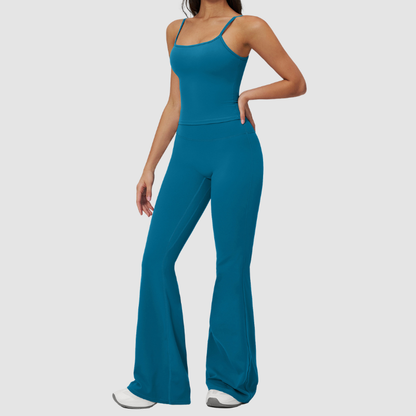Wholesale Seam-Detail Racerback Tank Top & High-Waist Flare Leggings Set – Brushed Yoga 2-Piece