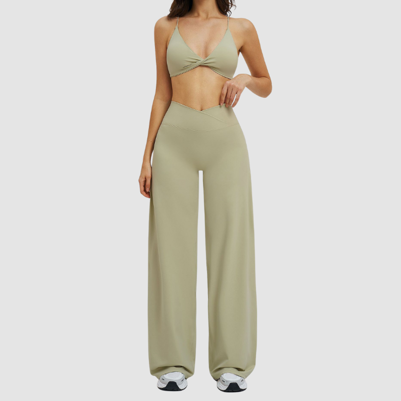 Wholesale spaghetti strap bra + straight pants 2 piece set