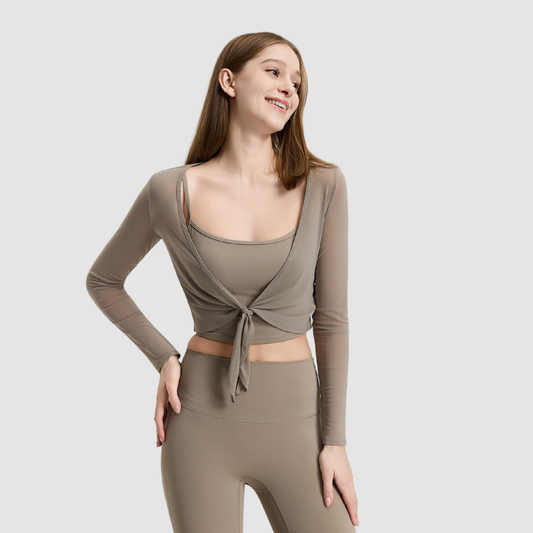 Wholesale Women's Tie-Front Yoga Top & Built-In Cup Bra Set