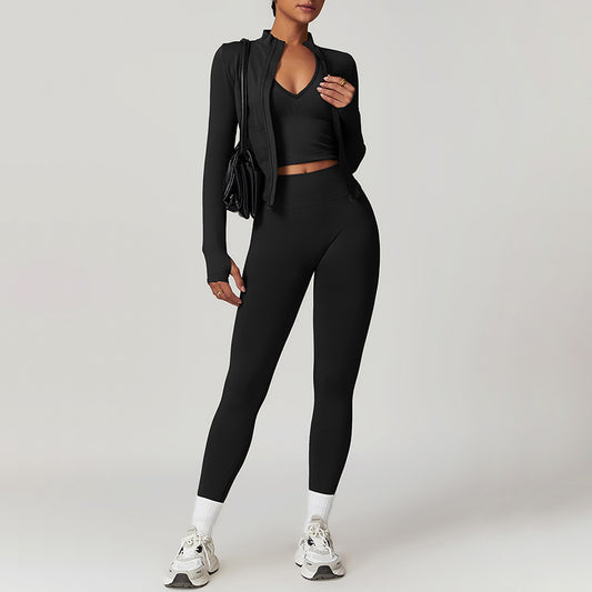 Seamless Long Sleeve Full Zipper Jacket + leggings 2-piece Set