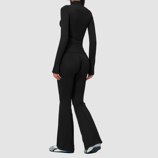 Wholesale Women's Zip-Front Jacket & Flared Yoga Pants Set
