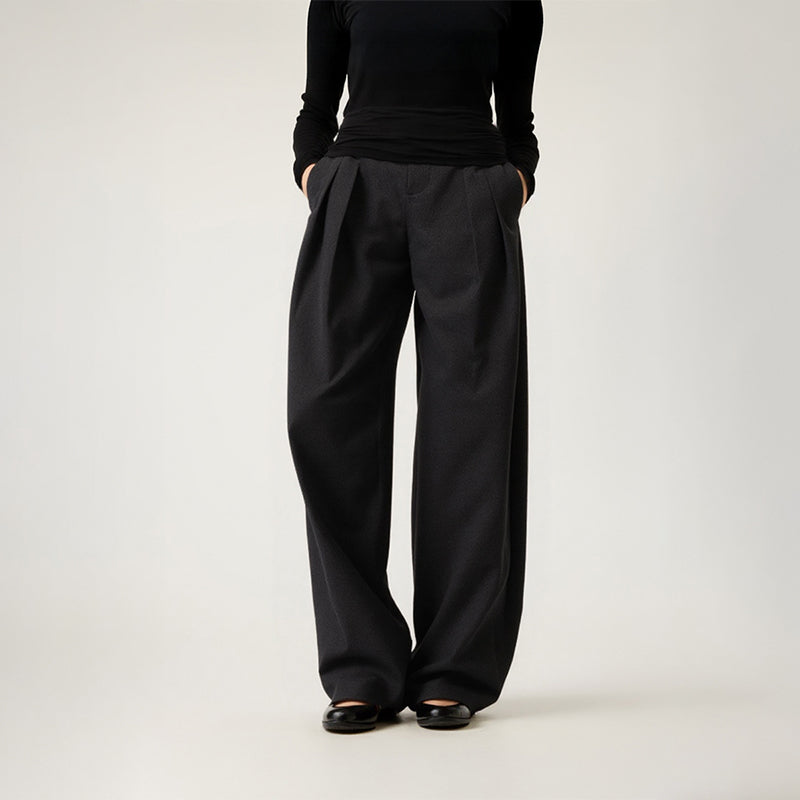 Pleated curved knife high-waisted dress pants