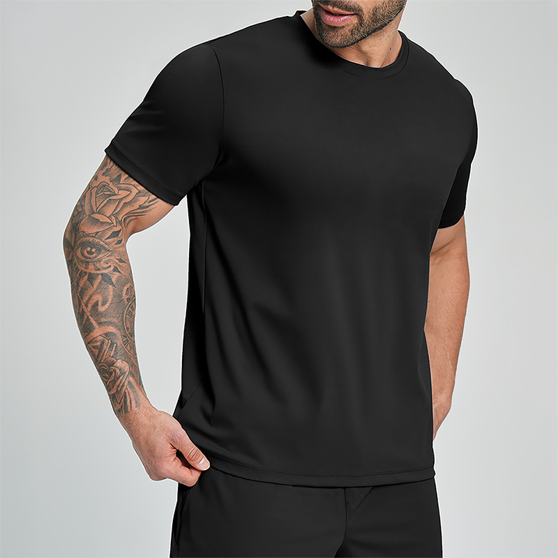 Wholesale Men's Drop-Shoulder Round-Neck Athletic T-Shirt – Breathable Workout Tee