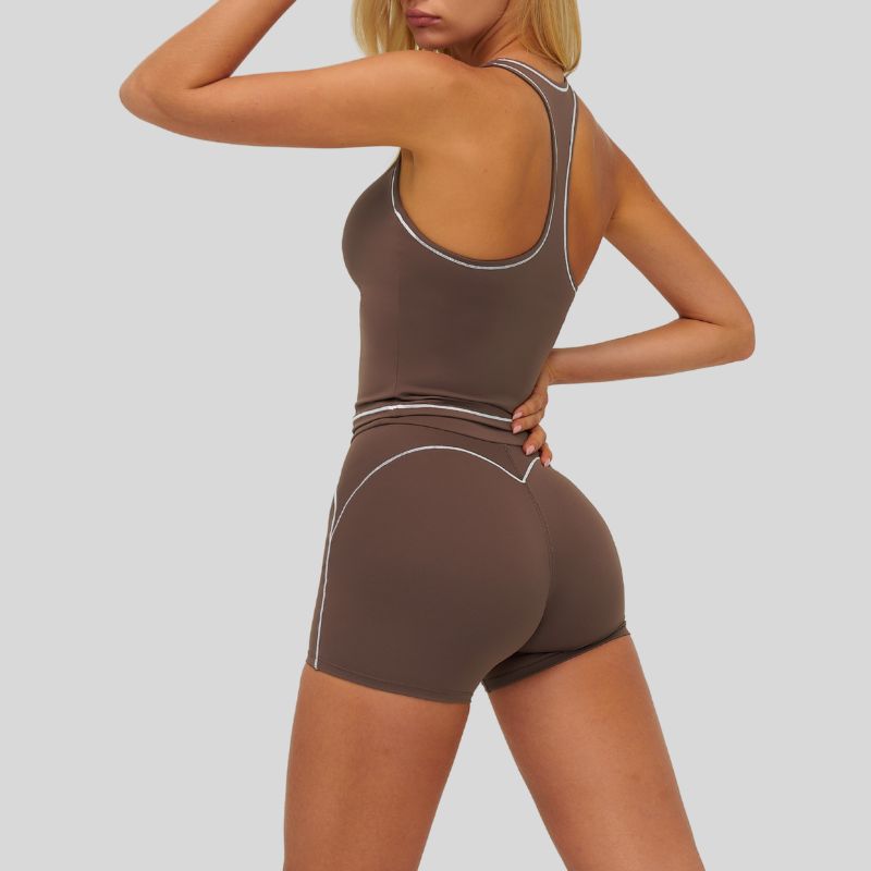 Contrasting racerback tank top+High waisted shorts 2-piece set