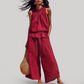 Wholesale Women's Ruffle Neck Sleeveless Top & Wide-Leg Pants Vacation Set