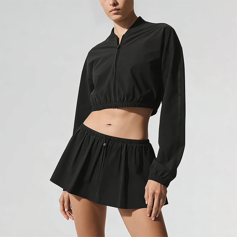 Wholesale Women's Ice-Cool Zip-Up Long Sleeve Jacket & Tennis Skirt Set – Quick-Dry Sun Protection