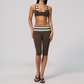 Wholesale Women's Polka Dot & Stripe Yoga Set Halter Neck Sports Bra & Capri Pants w/ Chest Pad