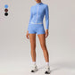 Quick-Drying Stand-Collar Jacket + High-Waisted Naked-Feel Shorts 2-Piece Set