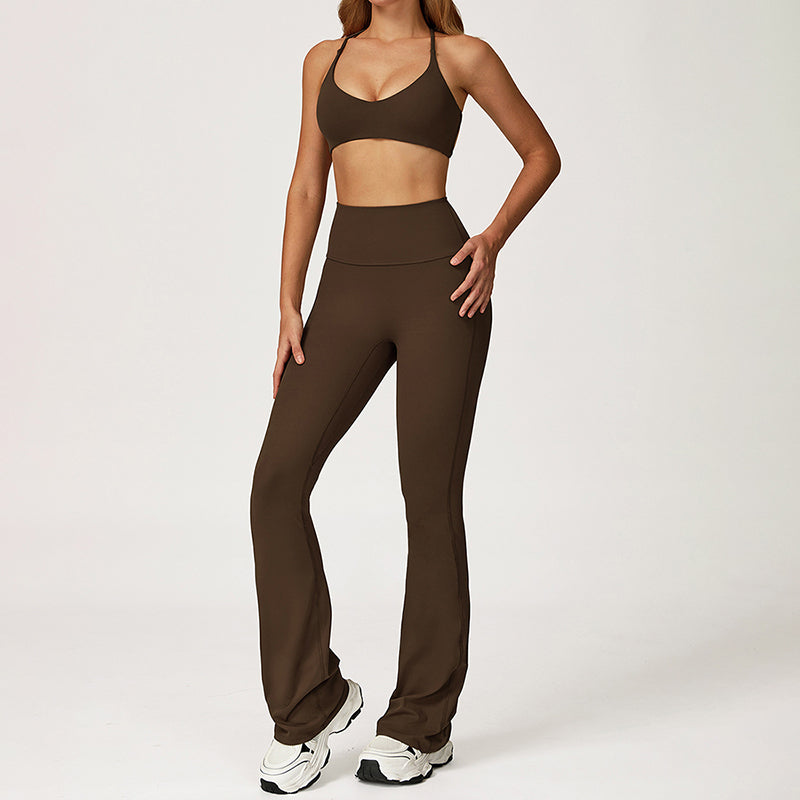 Cross-Back Sports Bra + Flared Leg Pants 2-Piece Set