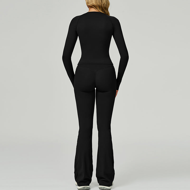 Long sleeve Sports top + Flared Leg pants 2-piece set