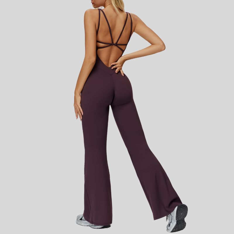 Cross-over back flared jumpsuit